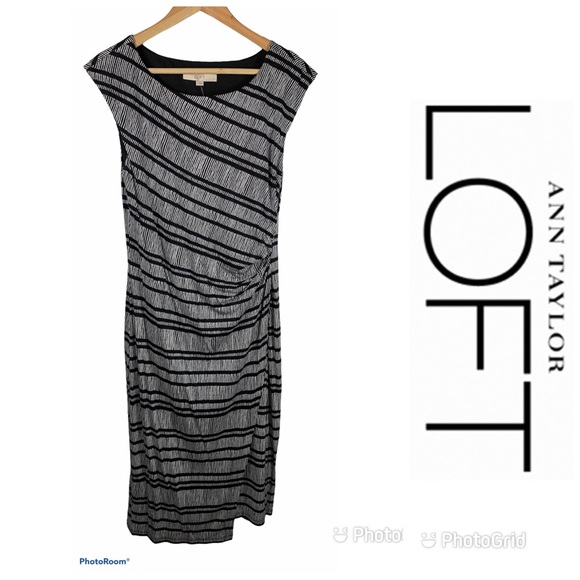 NWT LOFT White and Black Midi Dress Sz M $69.50! - Picture 1 of 7